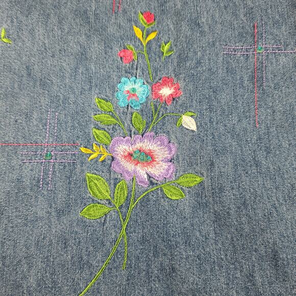 Studio Ease Blue Denim Floral Embroidered Vintage   Maxi Jumper Dress 14 Large - Picture 6 of 6